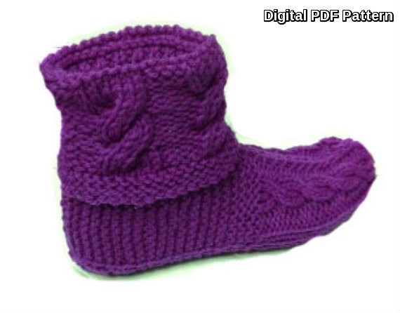 Vertical Braided Cuff Slippers Booties Printed Knitting Pattern  