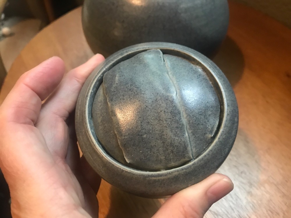 Studio Art Pottery Stoneware Ginseng Jar With Lid Signed