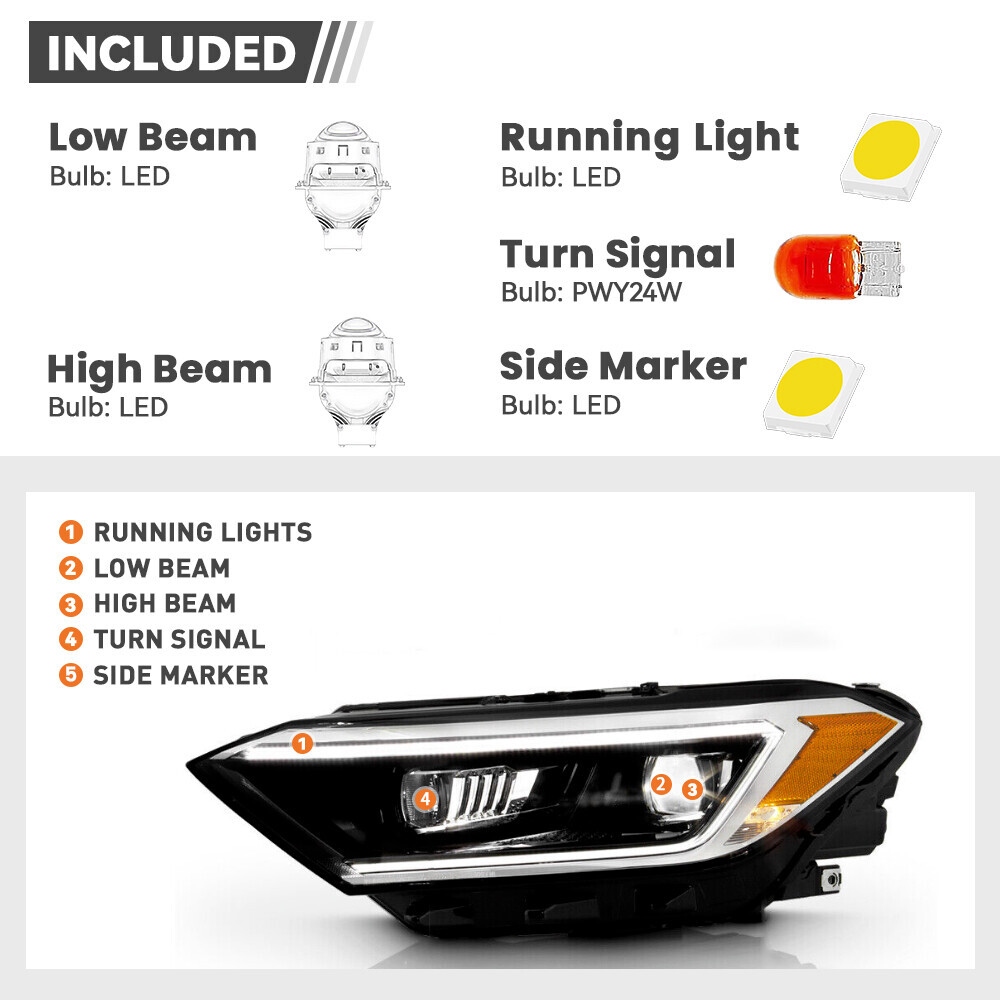 For Volkswagen Jetta 2019-2023 SEL w/LED DRL Projector Headlight Driver Side