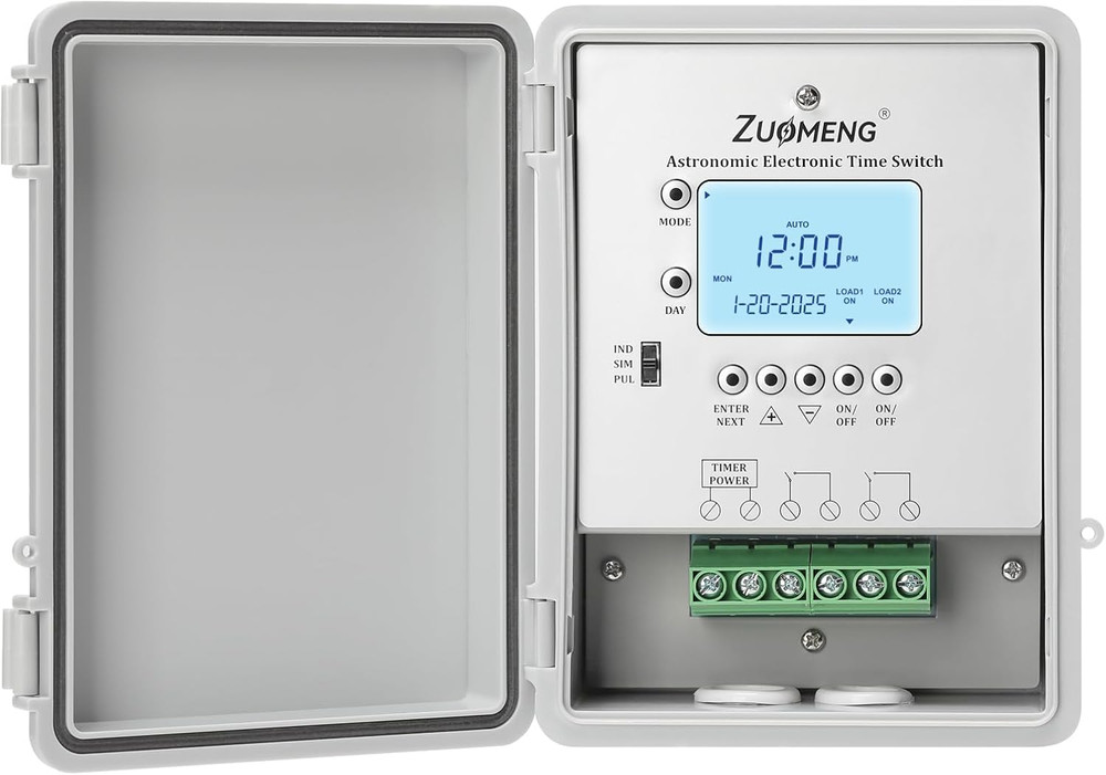 30A Astronomic Timer Switch, Weekly Scheduler, Waterproof, Rechargeable Battery