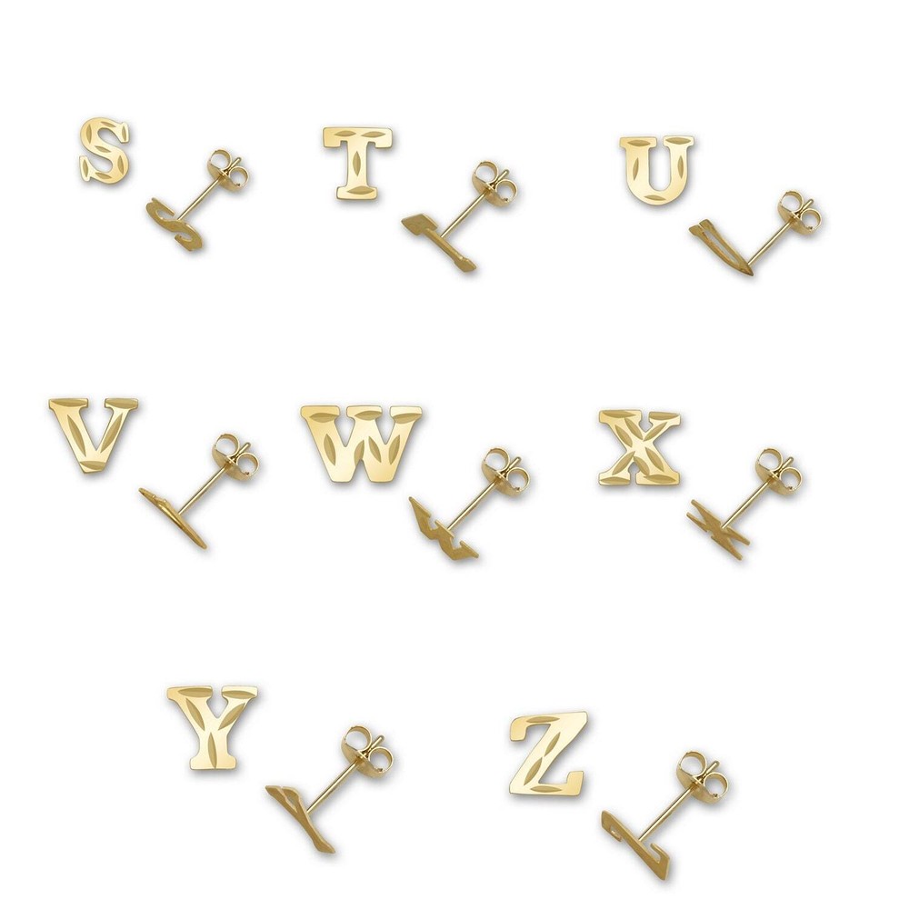 Solid 14k Yellow Gold Small Diamond-cut A-Z Initial Stud Earrings - Initial