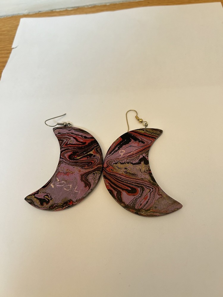 Vintage Half Moon Handpainted Chunky Earrings E2