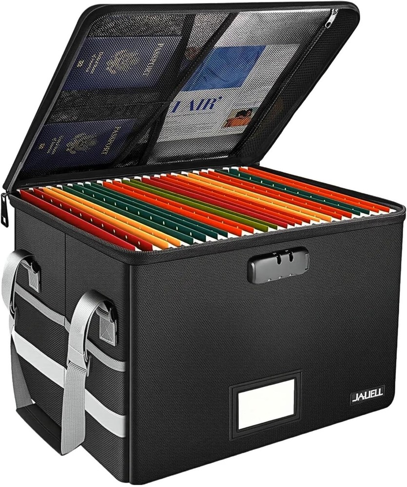 File Box with Lock - Fireproof Document 15.5 x 12 x 10.43 inches, Black