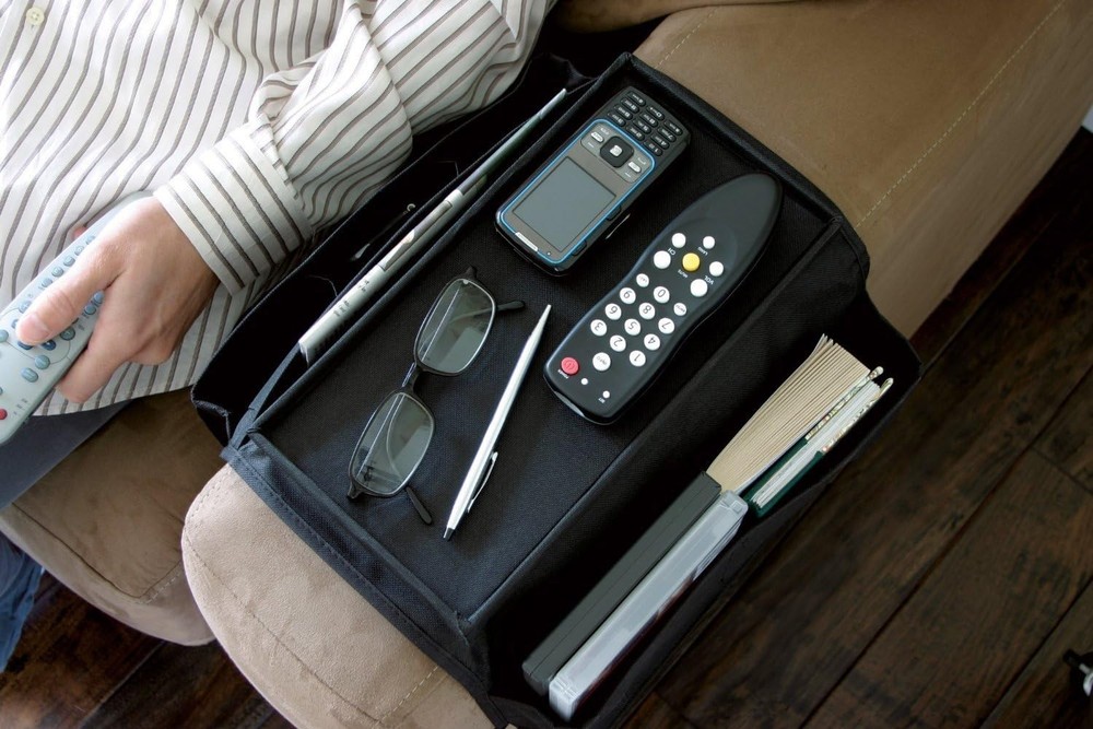 6 Pockets TV Remote Control Organizer, Home Sofa Console Folding Table Black