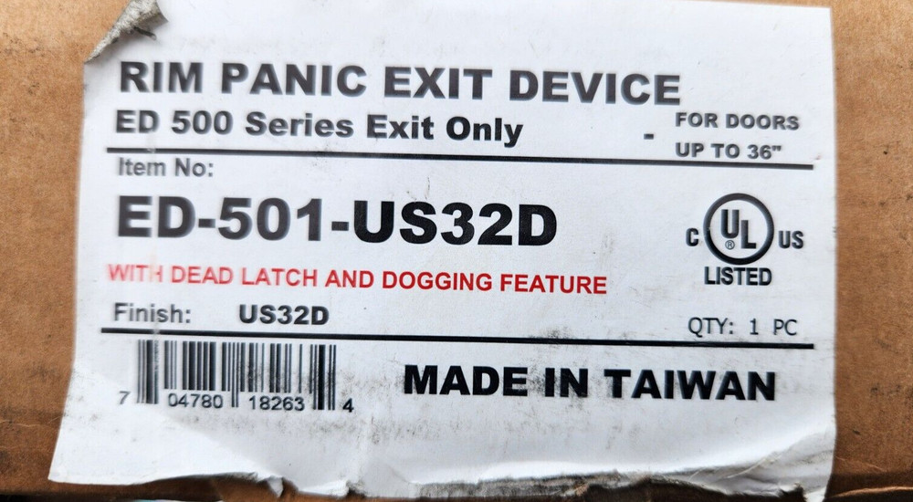 Rim Panic Exit Device  ED-501-US32D, ED 500 Series Only