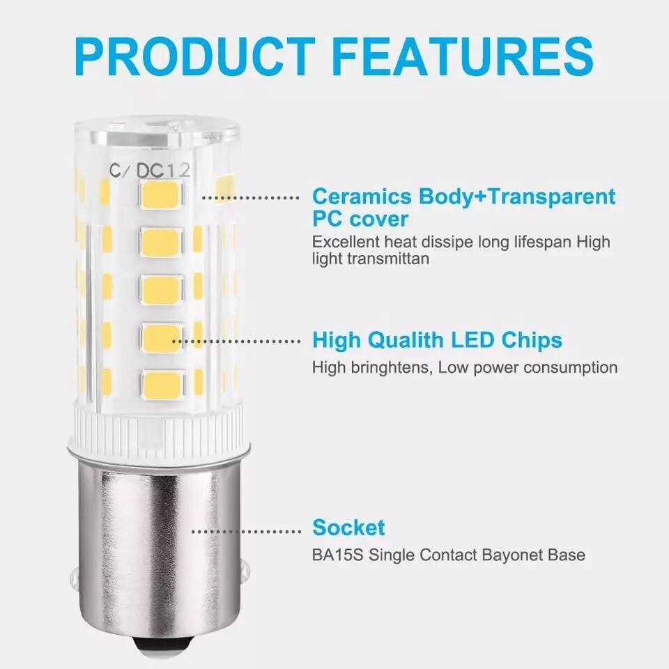 4-Pack 1156 LED Bulbs 12V/24V, Daylight White 6000K for RV and Marine Use