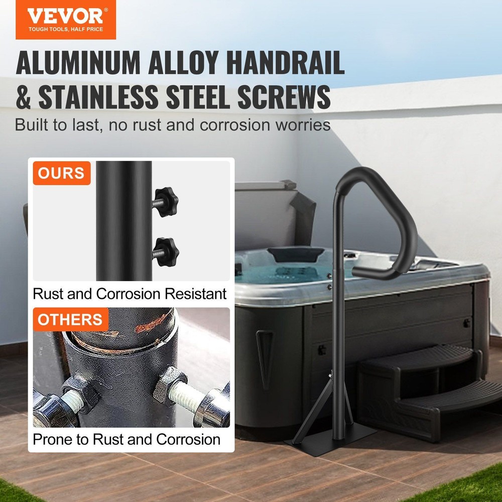 Rust-proof Aluminum 360 Rotatable Spa Side Handrail w/ 35"-57" Adjustable Height