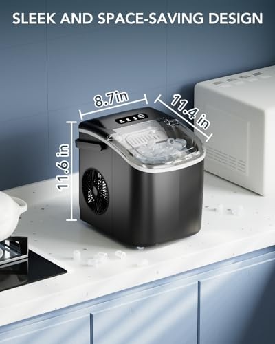 Ice Maker Countertop, Efficient Easy Carry Ice Machine, Self 26LBS/DAY BLACK