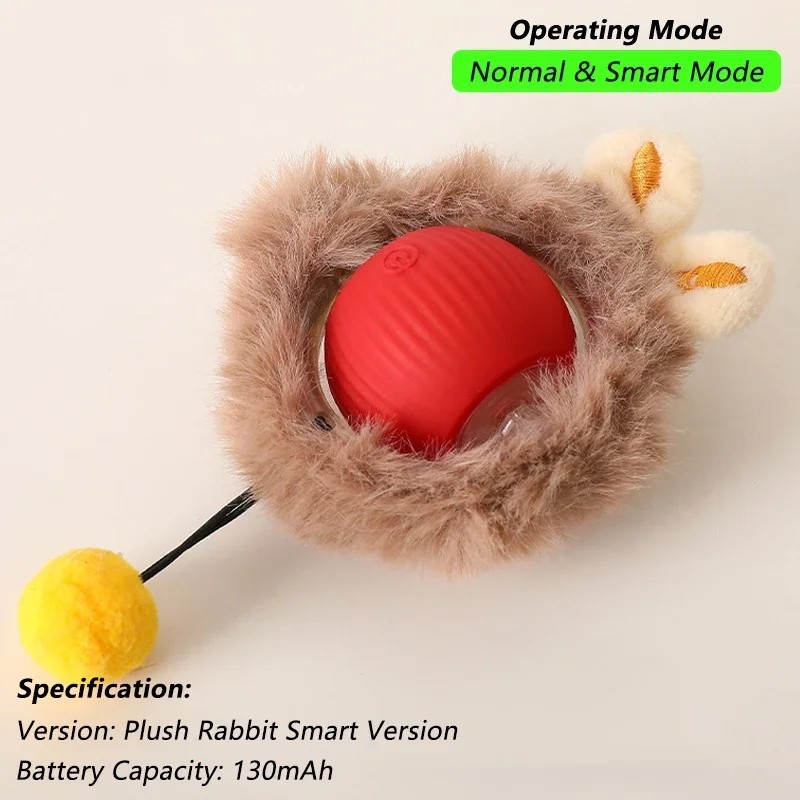 Cat Interactive Ball Toy, Automatic Rolling Ball with Tail, Rechargeable Smart