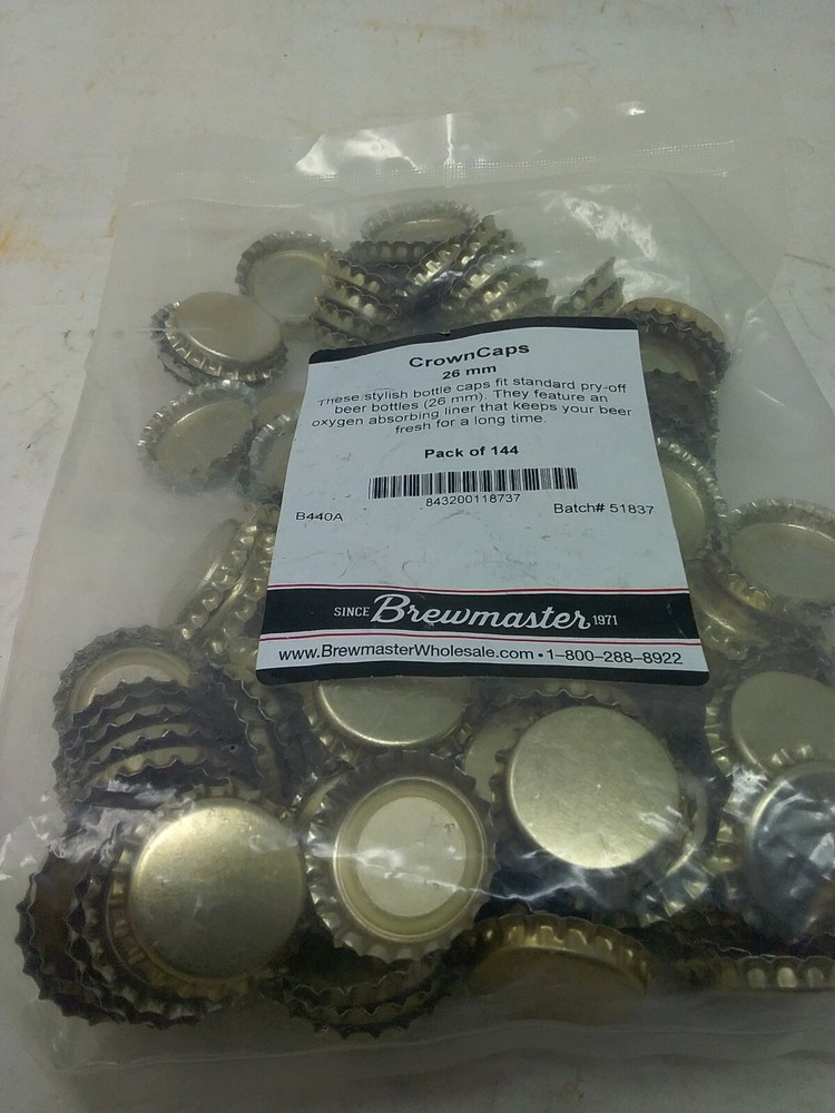 Brewmaster Crown Caps 26mm Gold ( Pack Of  144)
