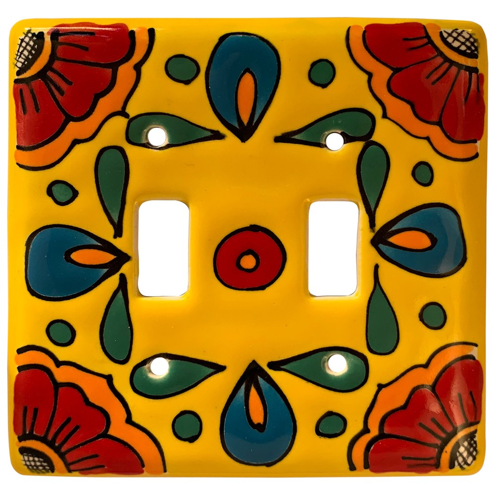 TalaMex Mexican Ceramic Wall Plate Canary Double Switch Plate