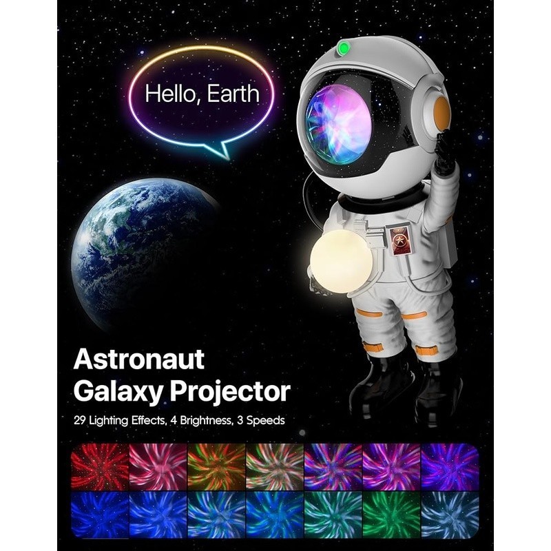Astronaut Galaxy Projector Night Light 29 Effects Remote Control Auto-Off Timer