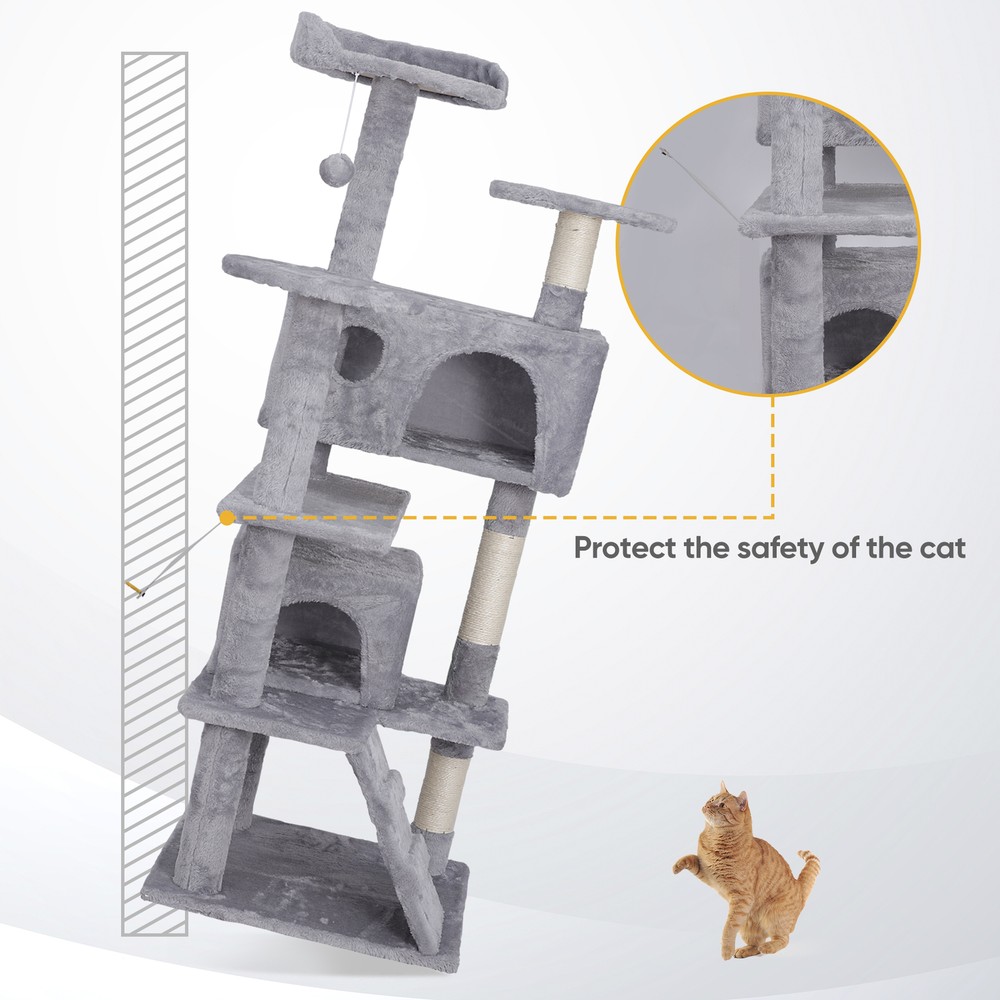 Home Ketty Cat Tree Multifunctional Condo Scracthing Post Tower, Light Gray 55"