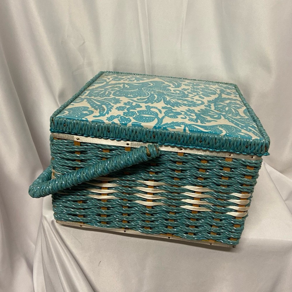 Vintage Dritz Wicker Wood Sewing Basket w/Handle