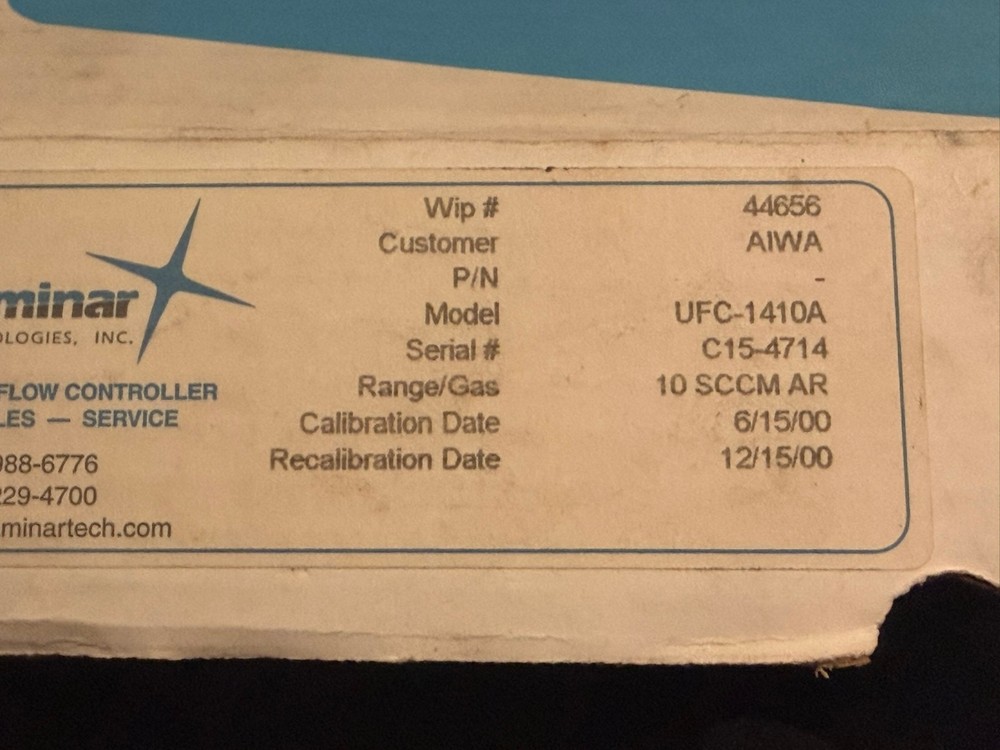 Unit Instruments UFC-1410A Mass Flow Controller 10 SCCM Argon (Ar) | 500 PSI