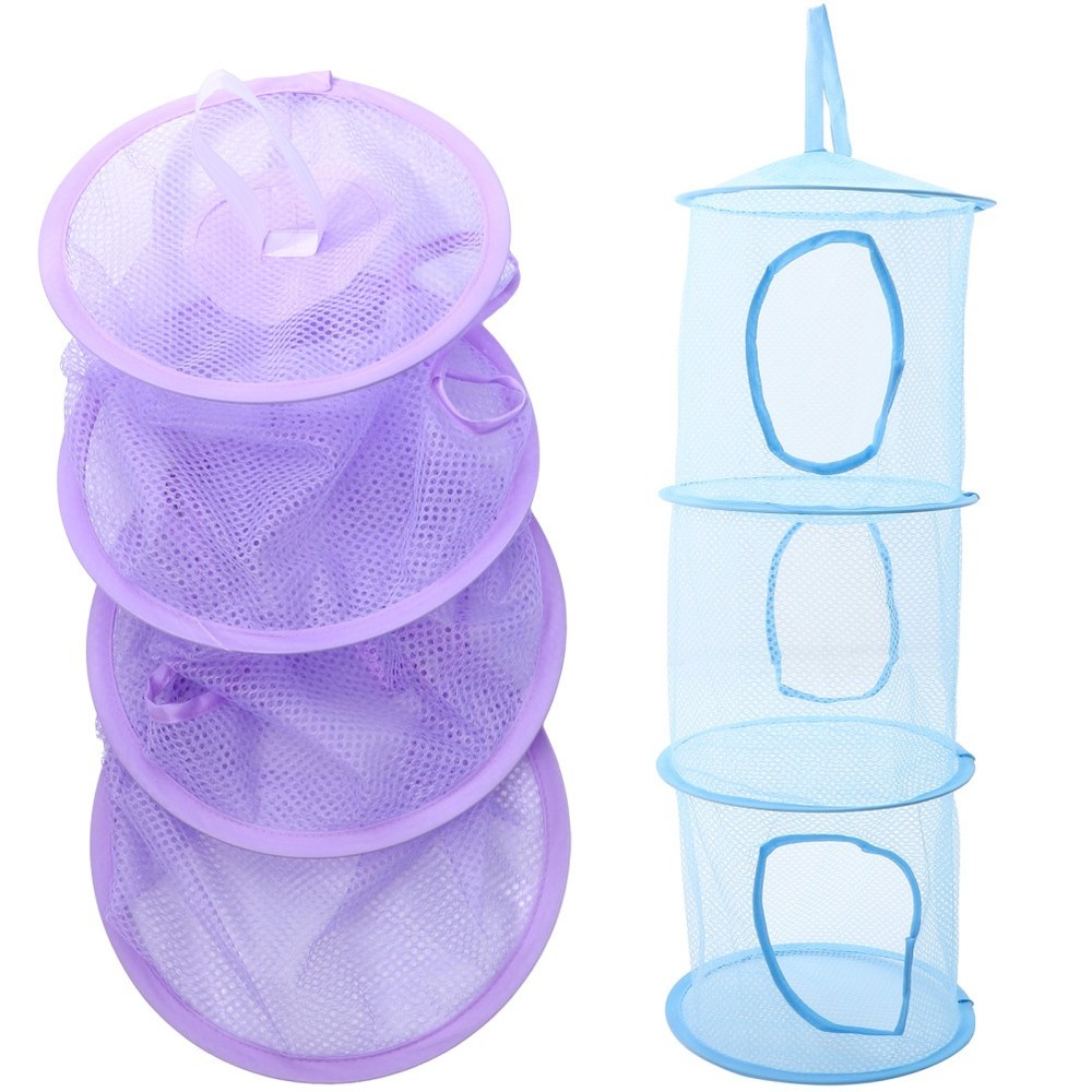 2 Pcs Foldable Hanging Storage Nets Multi Layer Mesh Drying Basket For Clothes