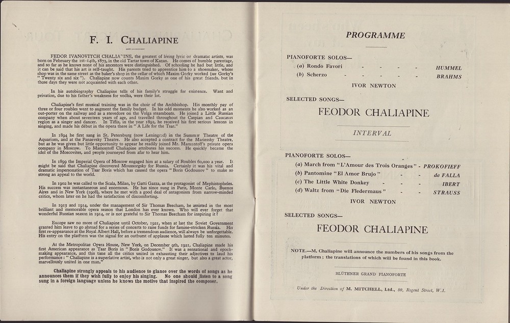 FEODOR IVANOVICH CHALIAPIN - PROGRAM SIGNED