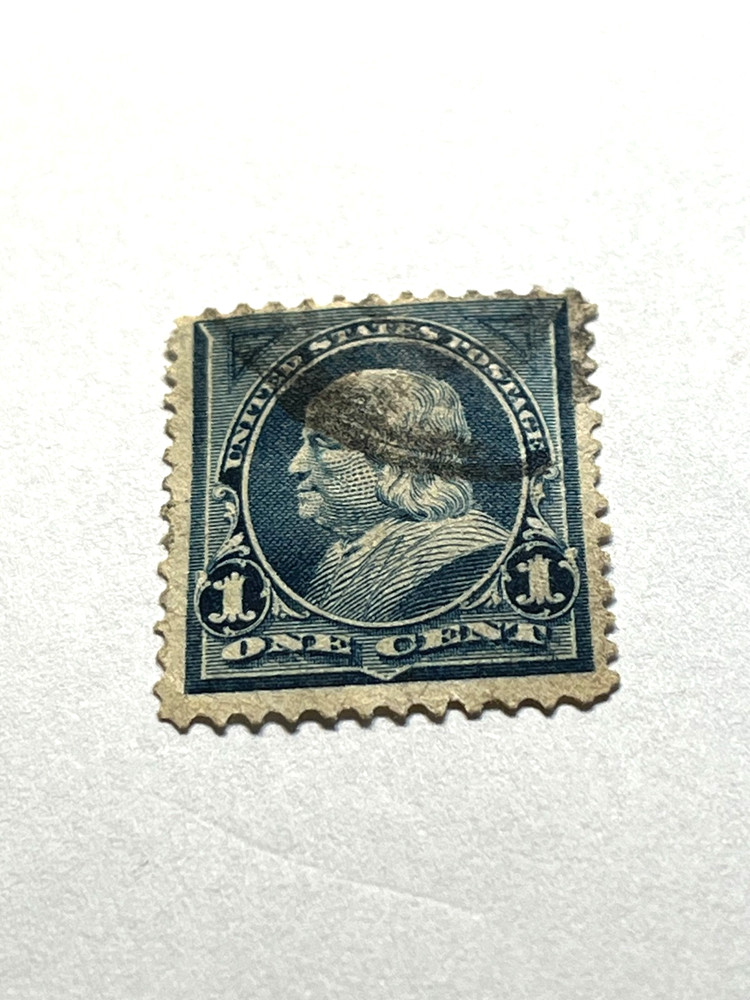 1894 1 cent Franklin Blue Stamp, hinged,  Scott #247  #1