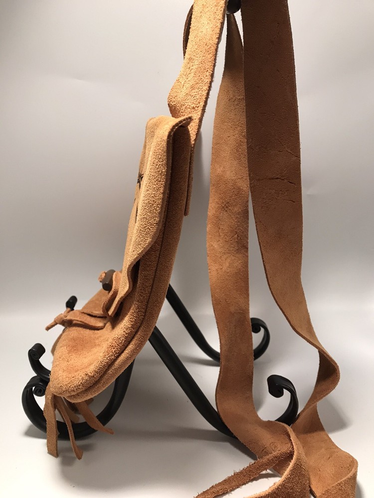Muzzleloading black powder Fringe Engraved Bag Handcrafted Brown Suede Leather