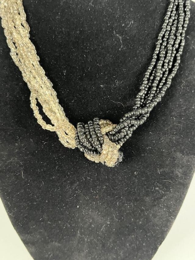 Black And Grey Seed Bead Multi Strand Necklace