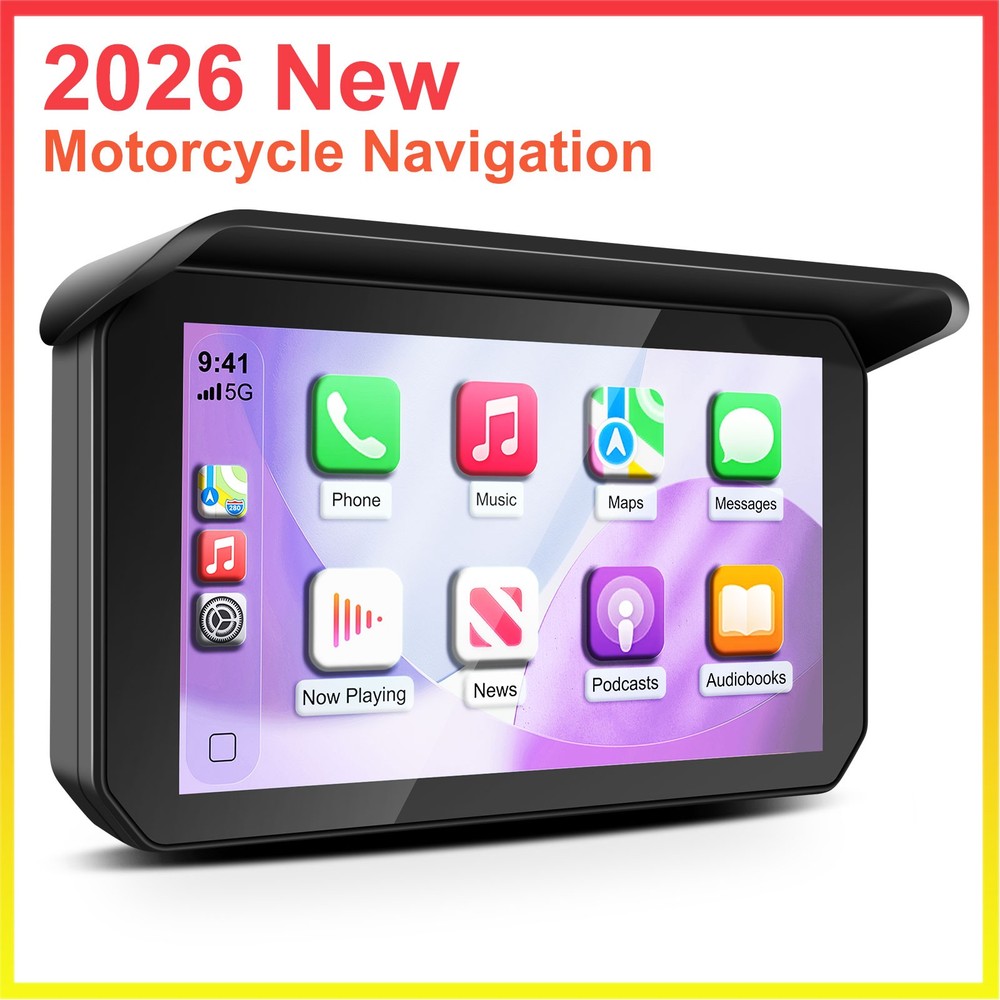 Motorcycle 5" CarPlay Android Auto GPS Navigation System Bright Touch Screen BT