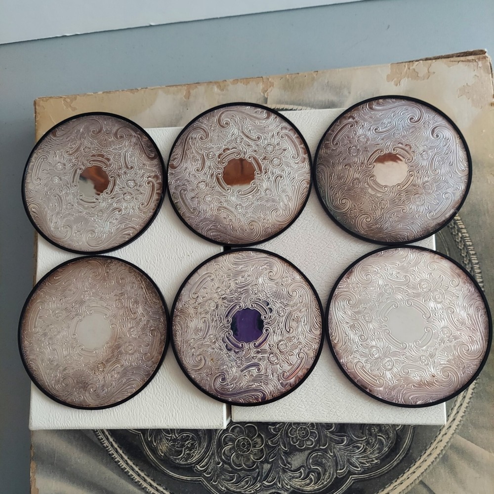 Vtg. Platonex RegD - 6 Silverplated Coasters - Plastic base