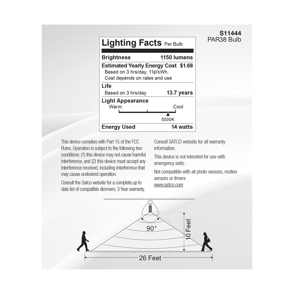 Motion Sensor Activated 40° Flood LED 120V 14W =100W PAR38 E26 5000K Natural