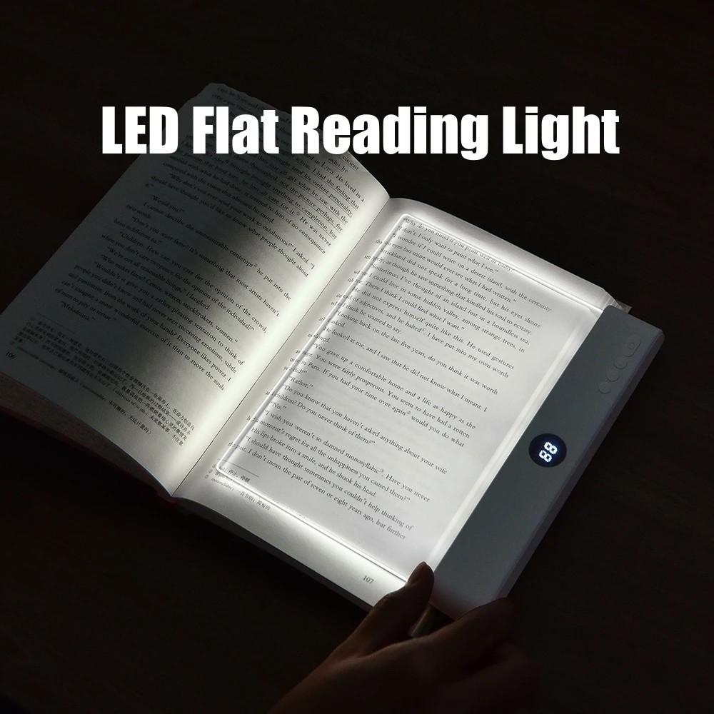 LED Book Reading Light Flat Panel Rechargeable Night Vision Dimmable Timer USB