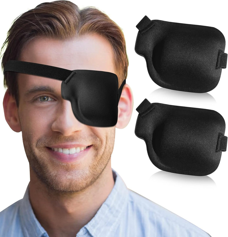 2Pcs 3D Eye Patches for , Adjustable Eyepatch,Black(Left)