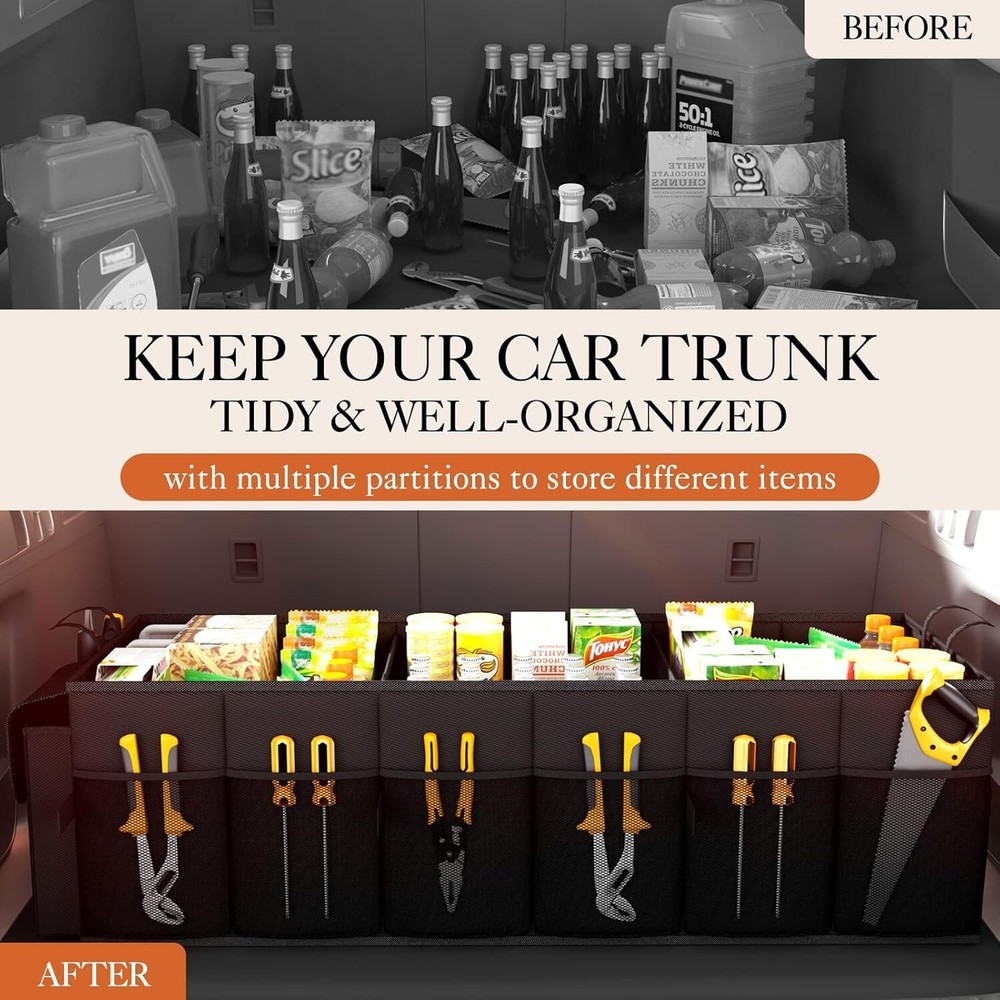 Durable SUV Trunk Organizer with 3 Compartments - Portable & Adjustable