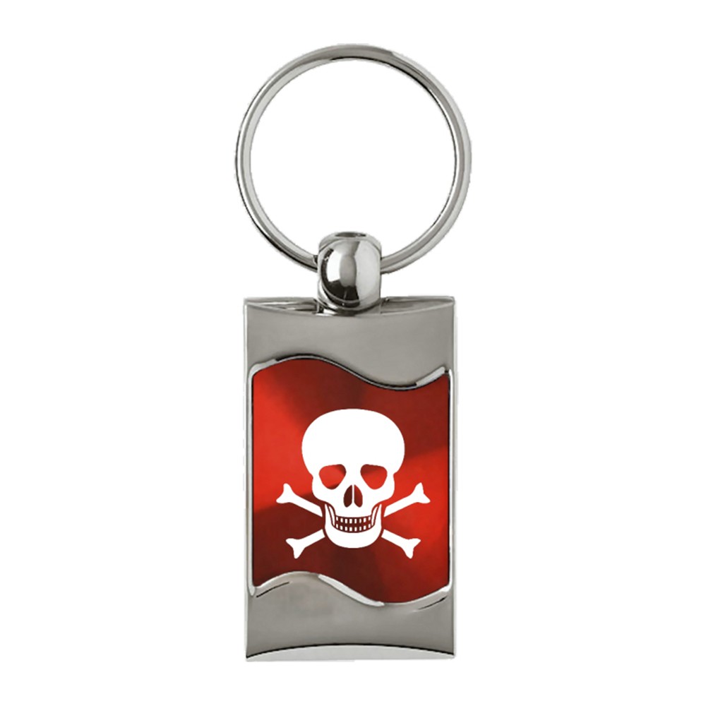 Rectangular Wave Keychain with Skull on Red [Single]