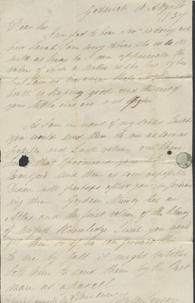 1837 Goderich (Huron) UC Double Circle Postmark ERD On SFL to Brantford