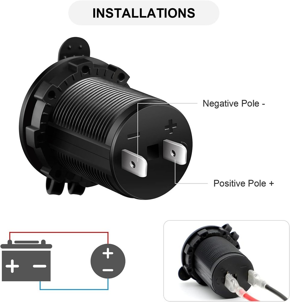 Flame-Resistant 12V/24V Outlet Socket with Over-Load Protection - Easy Install