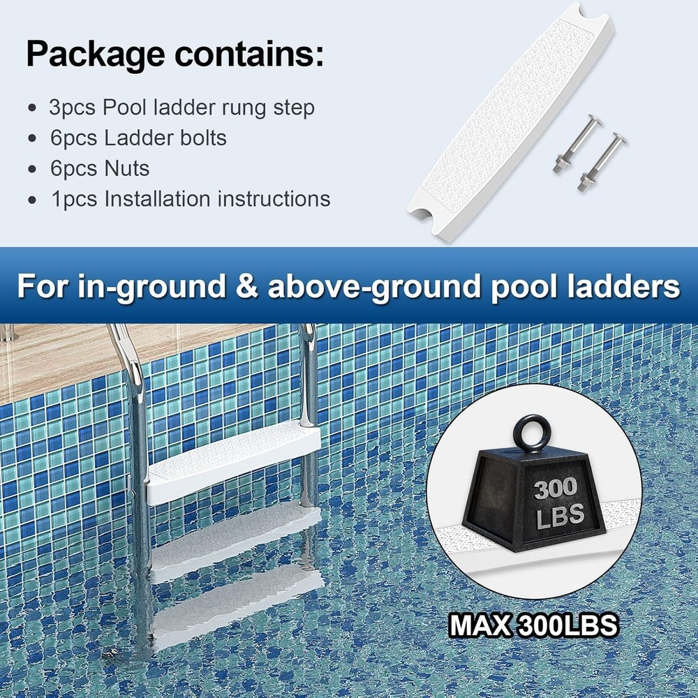Pool Ladder Steps Replacement 3-Pack Heavy Duty Plastic Inground Pool Accessory