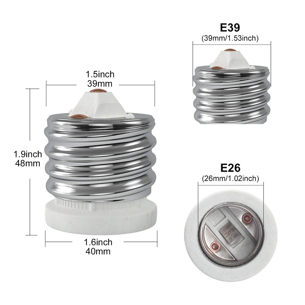 E39 to E26 Socket Converter, Ceramic Mogul E39 to Standard Medium E26 Adapter