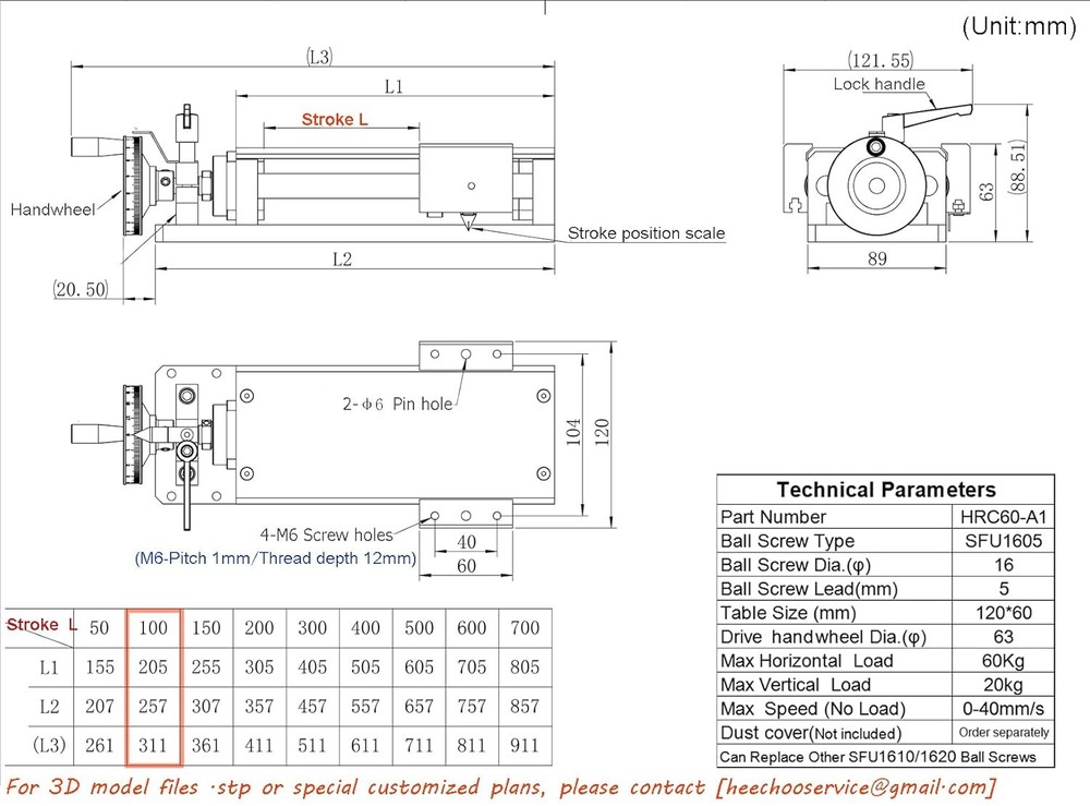 Linear Stage Actuator 100mm Ballscrew 1605 Double Optical Axis Linear Rail Guide