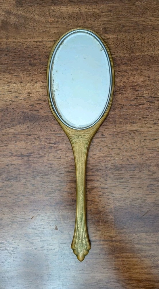 Antique Victorian Hand Held Vanity Mirror Engraved Initials