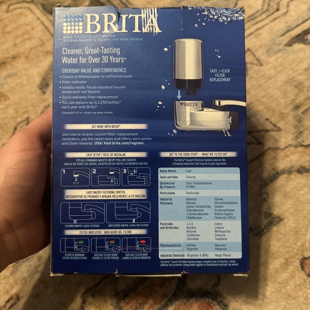 BRITA Basic Faucet Mount System, Chrome, Removes Lead NEW