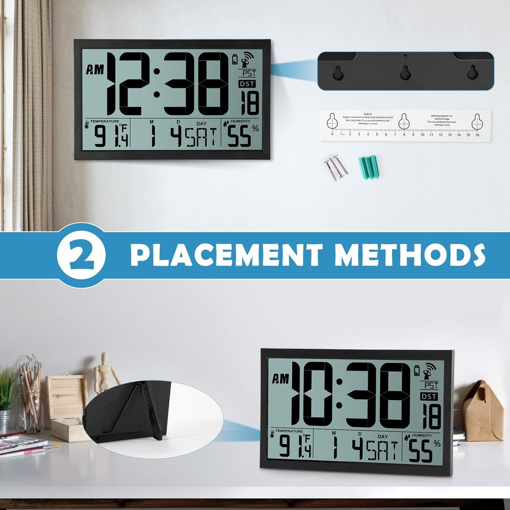Atomic Clock,16.7" Large Display Digital Wall Clock Battery Operated,Digital ...