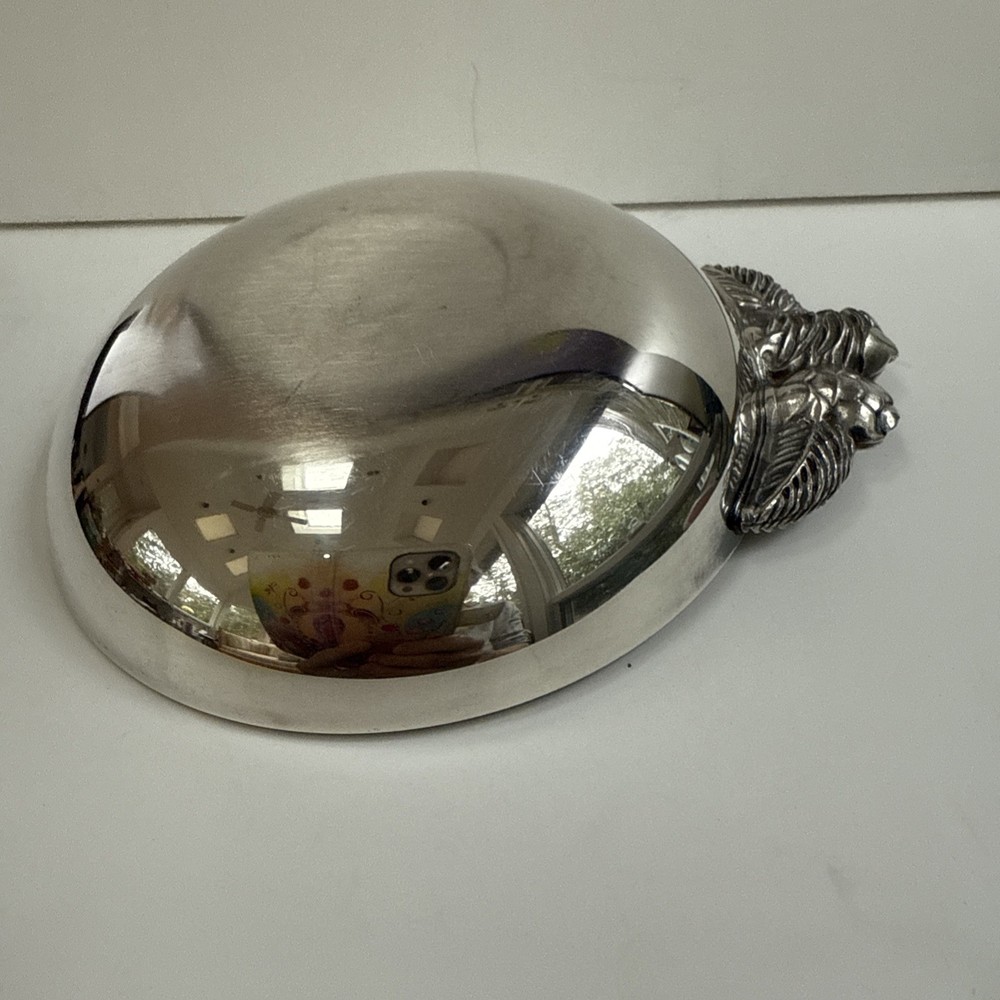 Reed & Barton 192 Red Enamel Candy Dish Silver Plate Acorn Leaf Handle EUC
