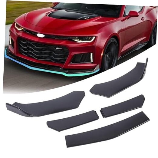 5-Section Universal Front Bumper Lip Spoiler, Gloss Black ABS Glossy Black
