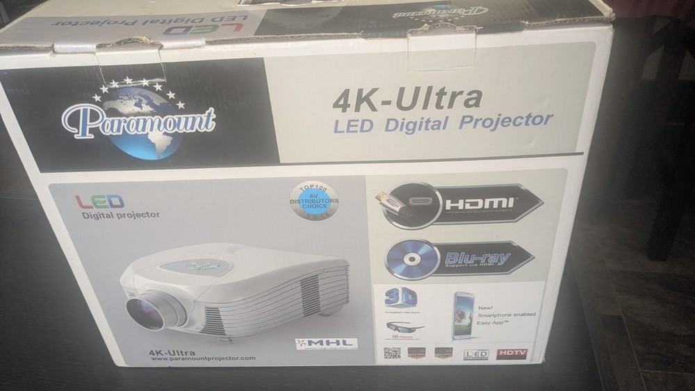 Paramount Projector 4K Ultra, LED Digital Blu-Ray, 3D w Remote Control