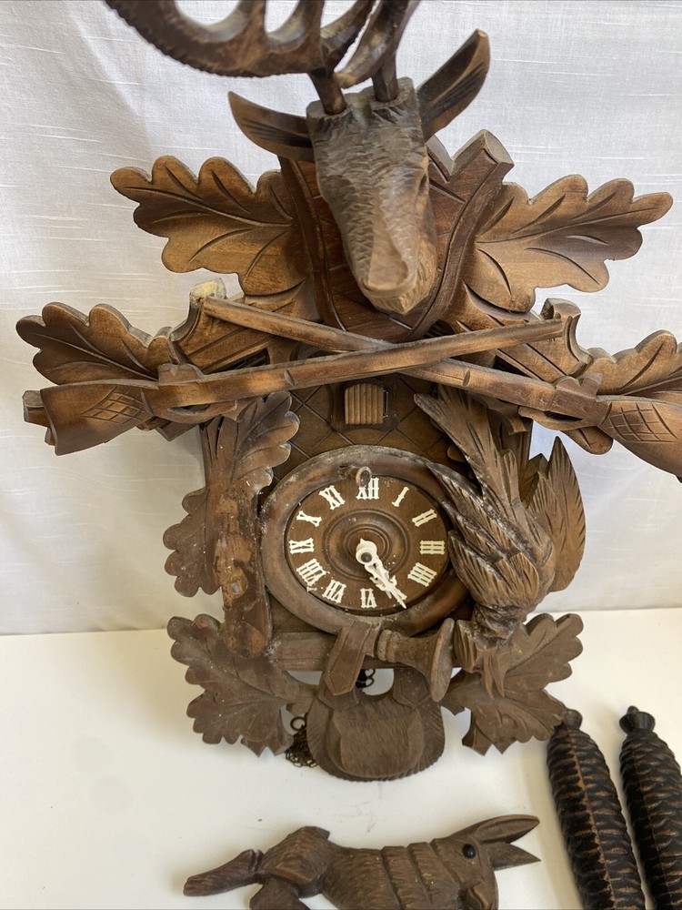 Vintage Large German Black Forest Hunter's Cuckoo Clock Germany- Untested
