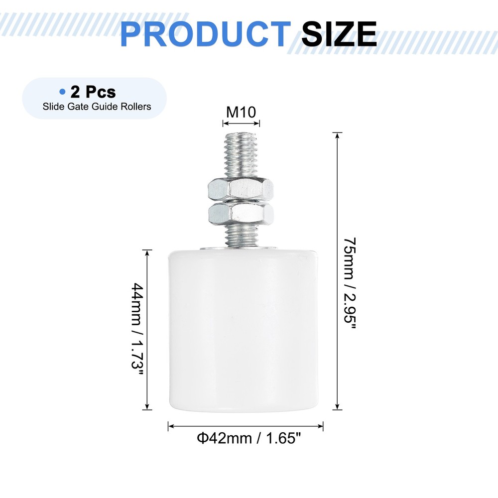 2Pcs Slide Gate Guide Roller 1.7" Nylon Sliding Gate Support Assembly, White