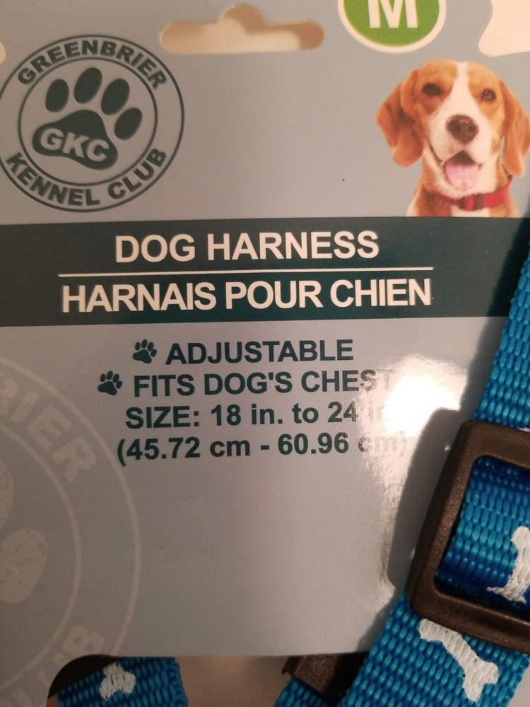 Dog Harness Size Medium Blue With White Bones