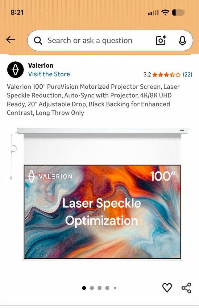 Valerion 100" PureVision Motorized Projector Screen Laser Speckle Reduction Bla…