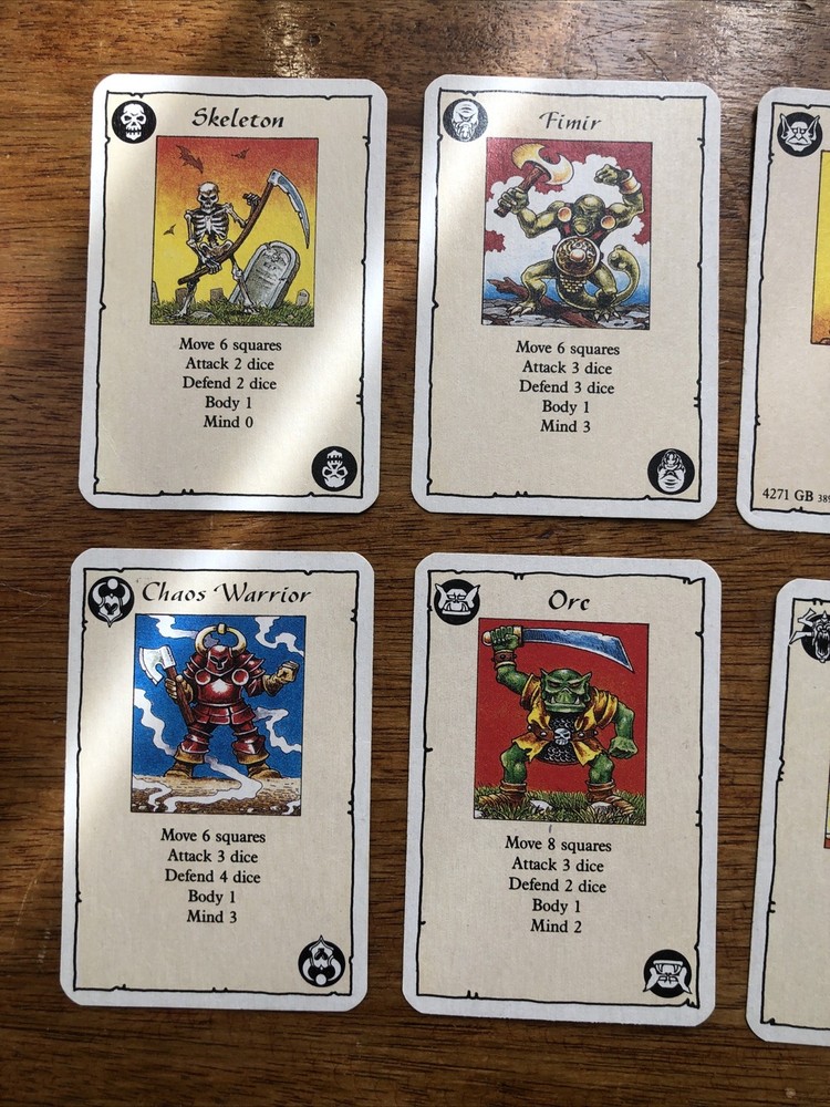 HERO QUEST 1989 - EIGHT MONSTER CARDS - ORIGINAL