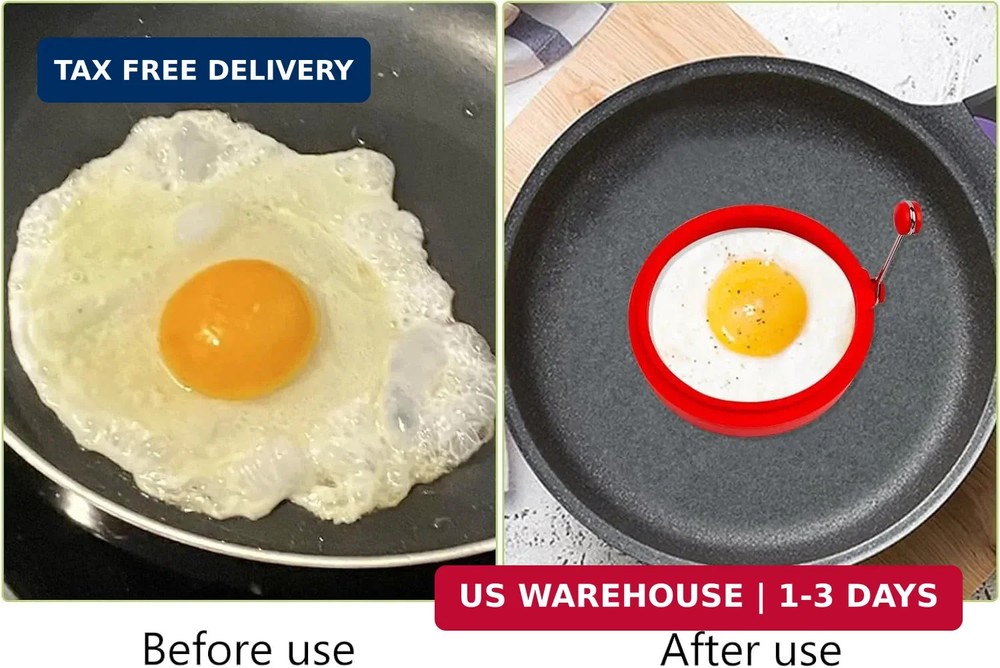 Egg Ring Set, Silicone Egg Ring Molds, Fried Egg Rings and Non-stick Egg Cooker