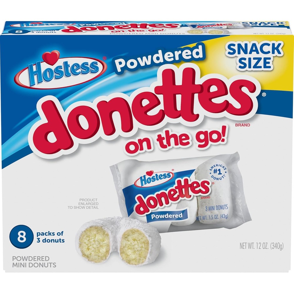 HOSTESS Powdered DONETTES Donuts Snack Pack, 3 Ct (48 Pack)