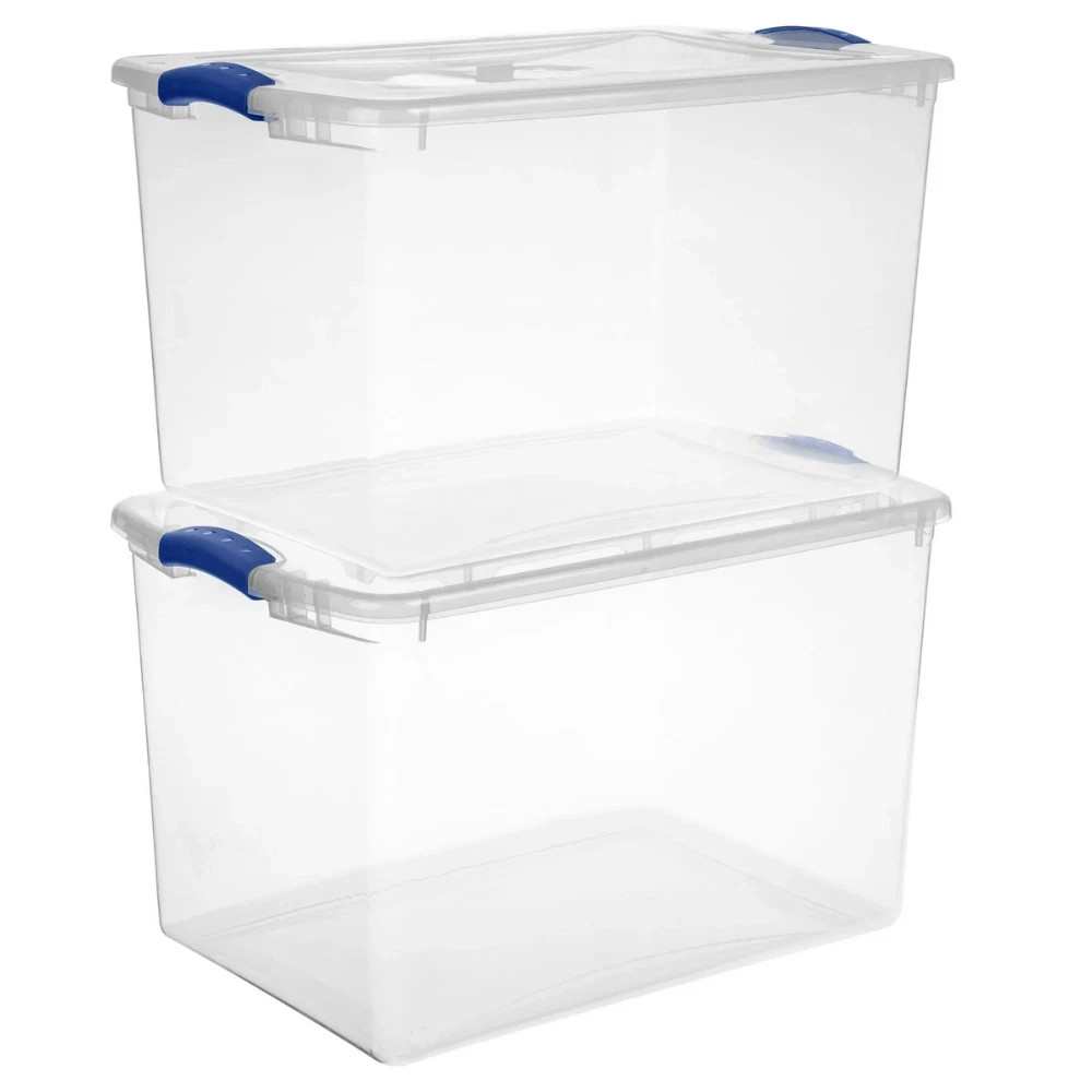(4 pack) Sterilite Large Storage Bin, 66 Quart Clear Plastic Storage Container